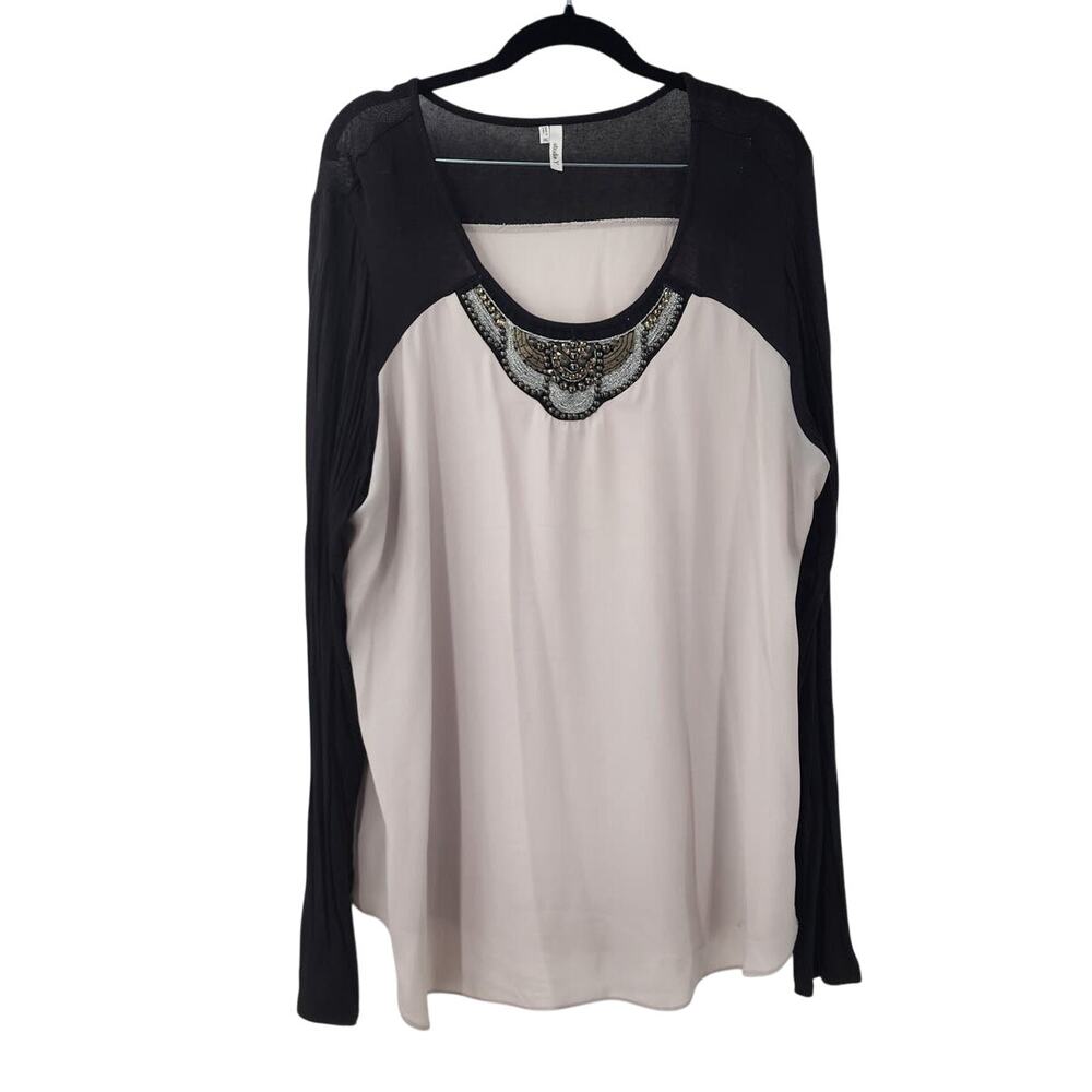 STUDIO Y Beaded Neck Semi-Sheer Top - Women's XXL